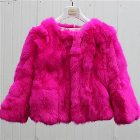 2024 New Women's Real Fur Coat High-waist Round Collar Cardigan Long-sleeved Slim Fit  Rabbit   Jacket Women T197