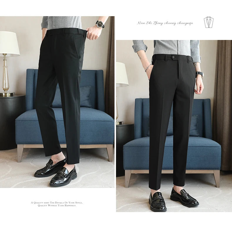 Men's Summer Pants Business Formal Wear Elastic Waist Suit Pants For Men Clothing 2026 Slim Fit Full Length Trousers Big Size 44
