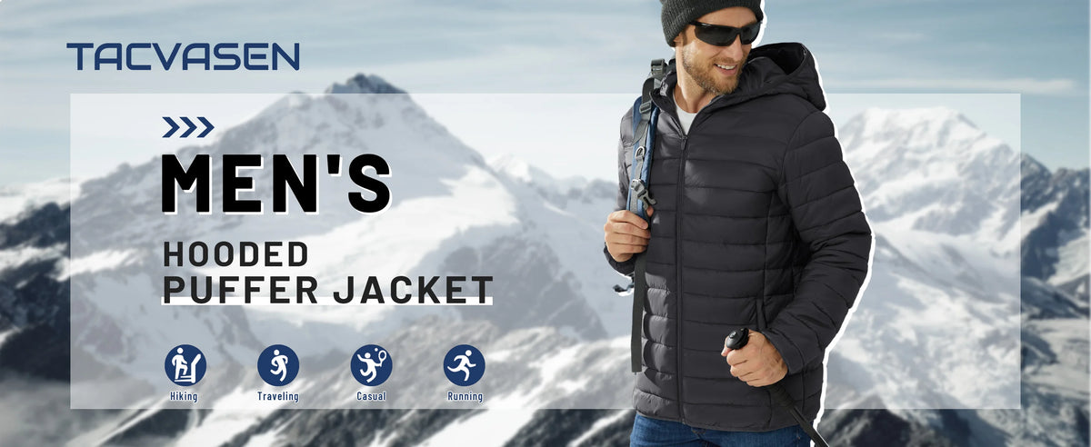 Jaqueta Masculina de Inverno Acolchoada TACVASEN Leve Impermeável com Capuz Casaco Térmico para Trabalho ao Ar Livre