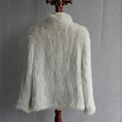 Women Winter Real Rabbit Fur Knitted Coat Female Casual Long Sleeve Genuine Fur Jacket Warm Thick Outwear Femme