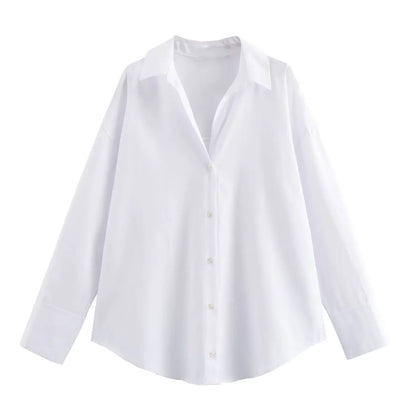 Women Fashion Spring Cotton Oxford Long Sleeve Single-breasted Lapel Blouse Street Clothing Shirt Chic Ladies Tops Mujer