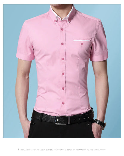 2026 New Summer Cotton Business Men's Short Sleeved Shirt Pocket Lapel Thin Formal Suit Dress Shirts Male Brand Clothing