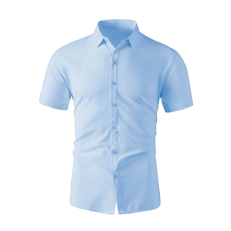 Men's Solid Black Short Sleeve Dress Shirt Classic Regular Fit Business Shirt