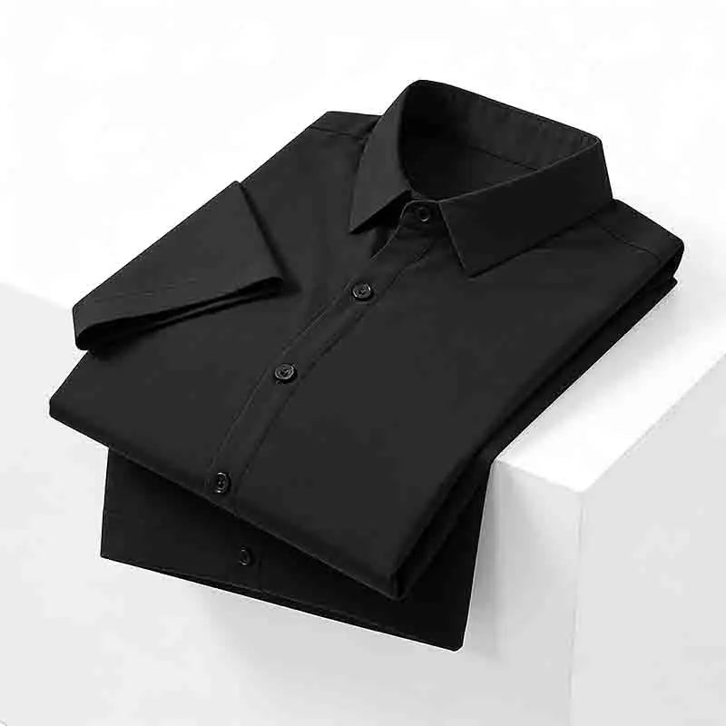 Men's Solid Black Short Sleeve Dress Shirt Classic Regular Fit Business Shirt