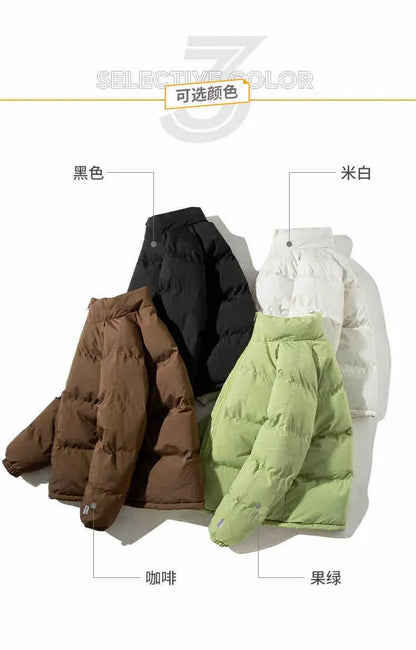 2024 Winter Men's Lamb Wool Fashion Cotton Coat Stand up Collar Plush Thickened Warm Bread Coat Casual Loose Couple Cotton Coat