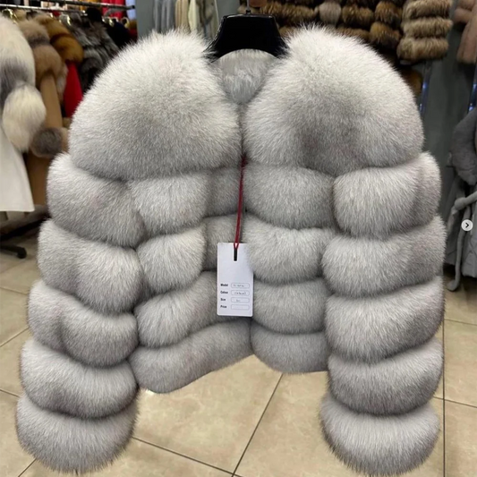 Casaco de Pele de Raposa QUEENTINA Real Inverno Moda Feminina Marrom 2026 Roupas de Couro e Pele Natural Novo em Casacos e Jaquetas Tops Promoção