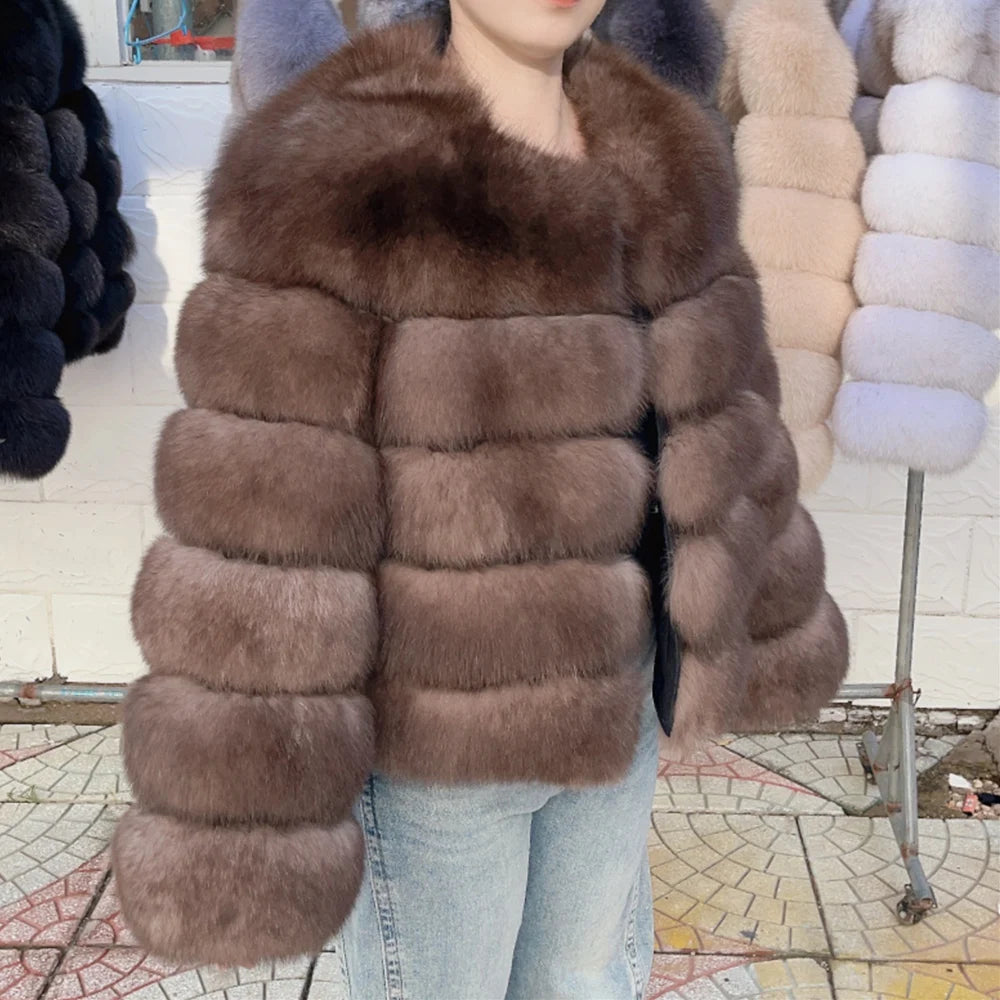 QUEENTINA Fox Fur Coat Real Winter Women'S Fashion Brown 2026 Leather And Skin Clothing Natural New In Coats & Jackets Tops Sale