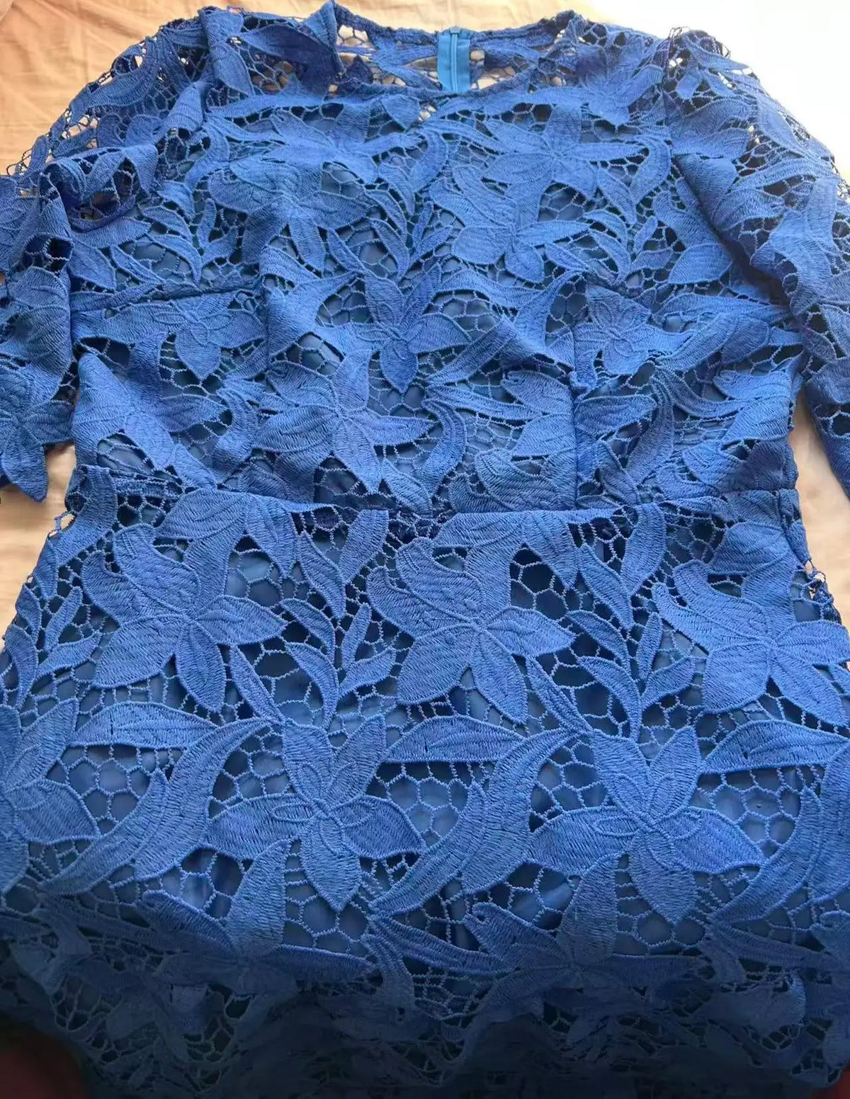 Vestido longo formal plus size, de renda sexy, vazado, com barra mullet e mangas curtas, azul royal