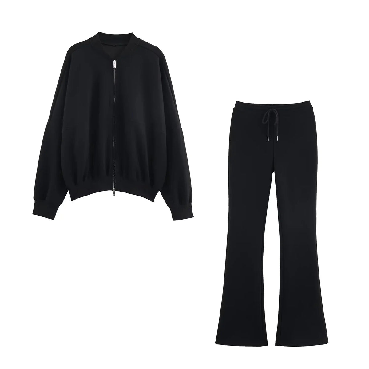 KONDALA Sports Casual Pants Set Women Vintage Brown Zipper Bomber Jacket, Flared Pants 2 Pieces Set 2026 Spring Trendy Chic Set