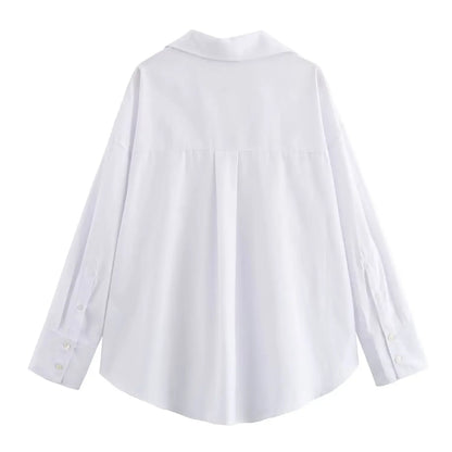 Women Fashion Spring Cotton Oxford Long Sleeve Single-breasted Lapel Blouse Street Clothing Shirt Chic Ladies Tops Mujer