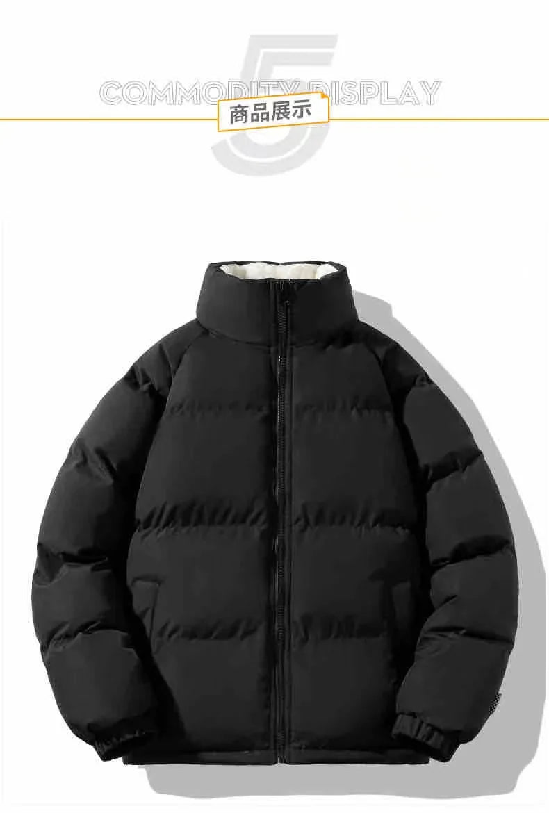 2024 Winter Men's Lamb Wool Fashion Cotton Coat Stand up Collar Plush Thickened Warm Bread Coat Casual Loose Couple Cotton Coat