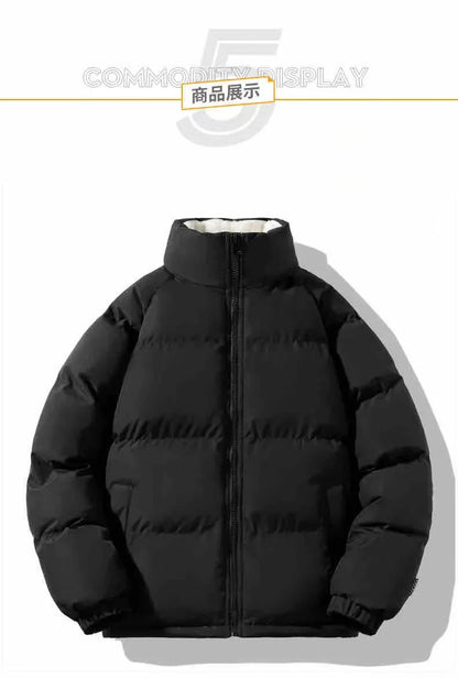 2024 Winter Men's Lamb Wool Fashion Cotton Coat Stand up Collar Plush Thickened Warm Bread Coat Casual Loose Couple Cotton Coat