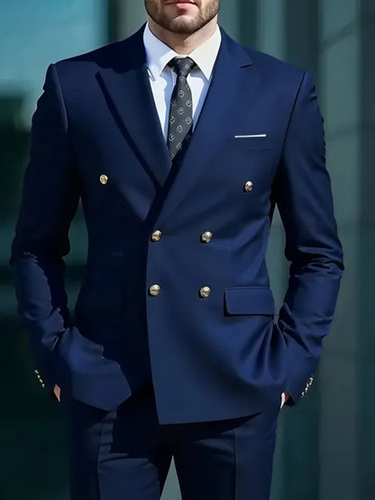 Moda Novos Homens Lazer Boutique Negócios Banquete Cor Sólida Casamento Terno Slim Fit Abotoamento Duplo Blazers Calças