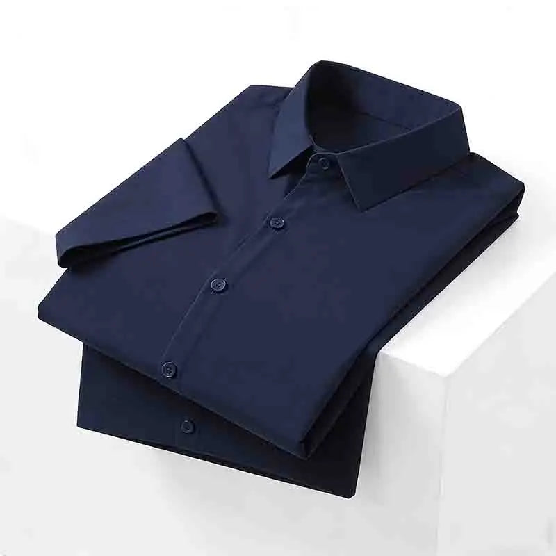 Men's Solid Black Short Sleeve Dress Shirt Classic Regular Fit Business Shirt