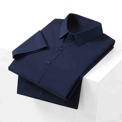Men's Solid Black Short Sleeve Dress Shirt Classic Regular Fit Business Shirt