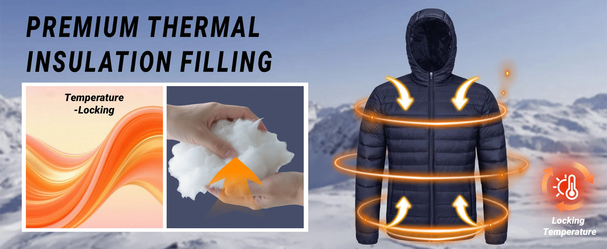 Jaqueta Masculina de Inverno Acolchoada TACVASEN Leve Impermeável com Capuz Casaco Térmico para Trabalho ao Ar Livre
