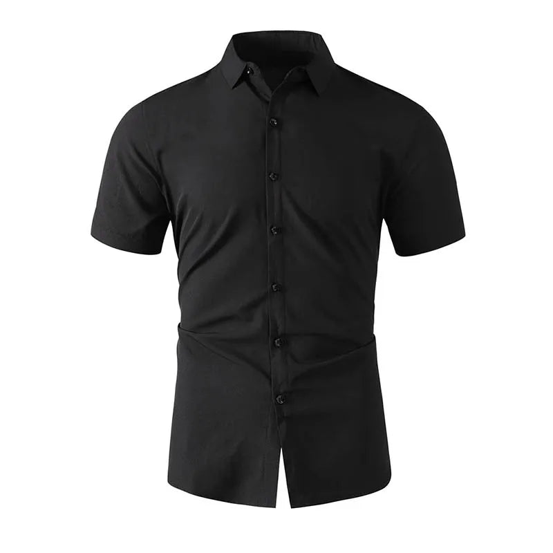 Men's Solid Black Short Sleeve Dress Shirt Classic Regular Fit Business Shirt