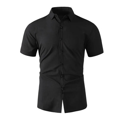 Men's Solid Black Short Sleeve Dress Shirt Classic Regular Fit Business Shirt