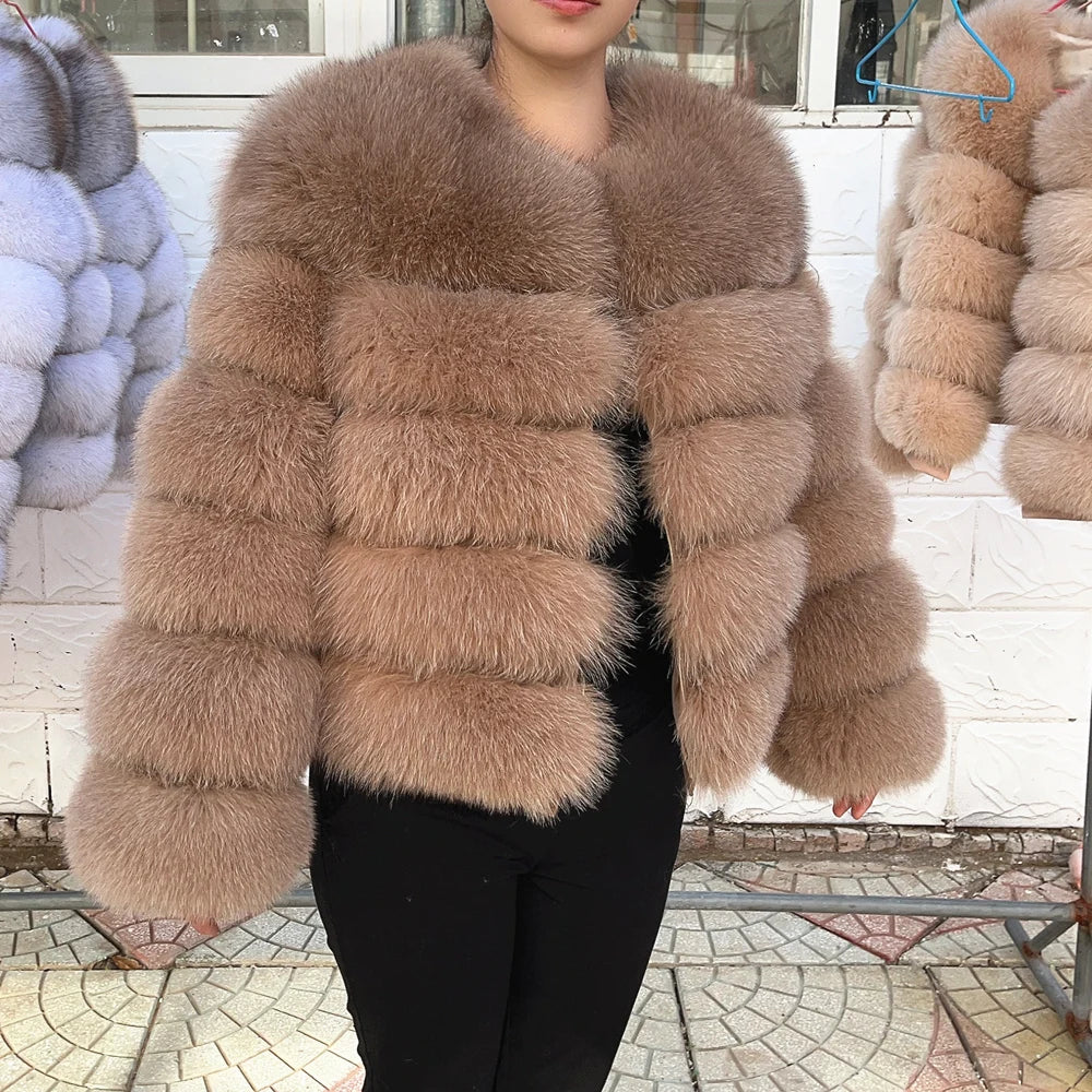 QUEENTINA Fox Fur Coat Real Winter Women'S Fashion Brown 2026 Leather And Skin Clothing Natural New In Coats & Jackets Tops Sale