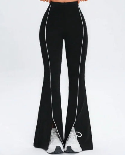 Line splicing simple flared pants for women slim split pants high elasticity hip lifting high waist running fitness yoga pants