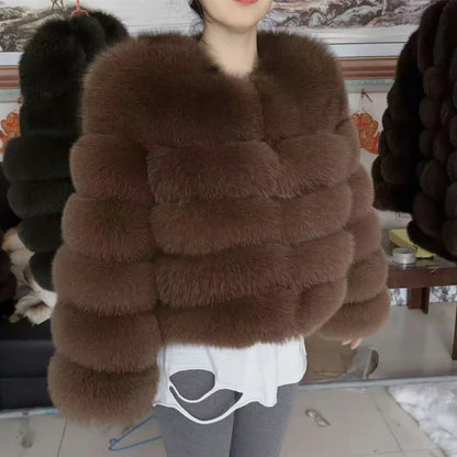 QUEENTINA Fox Fur Coat Real Winter Women'S Fashion Brown 2026 Leather And Skin Clothing Natural New In Coats & Jackets Tops Sale