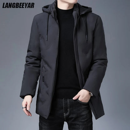 Top Grade Designer New Brand Men Parka Jacket Thick Casual Fashion Windbreaker Hooded Quilted Bubble Coats Long Mens Clothes