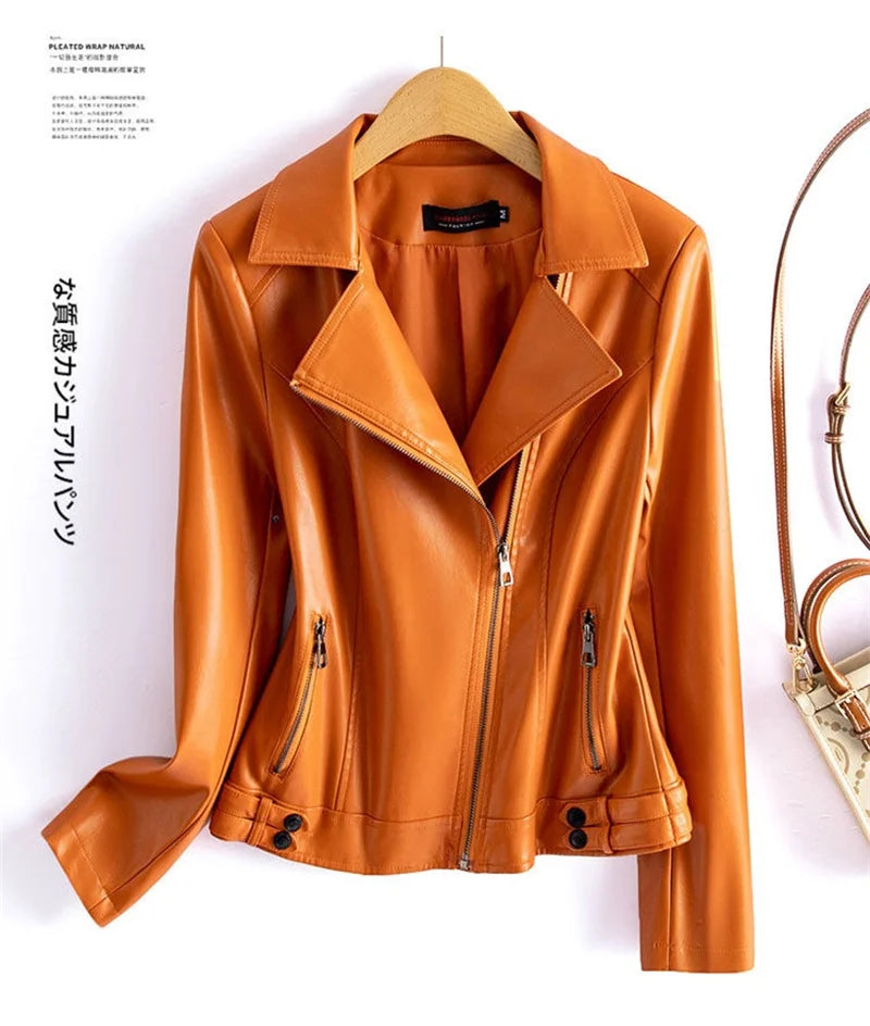 Jaqueta de couro legítimo feminina estilo streetwear, segunda camada em pele de carneiro, casaco curto, outono inverno, verde, motoqueira, agasalho casual
