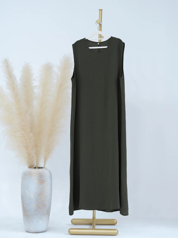 Vestido Muçulmano Abaya Sem Mangas, Vestido Interno Feminino, Cor Sólida, Roupa de Baixo, Vestido Longo, Kaftan Simples de Ramadã, Vestidos Árabes