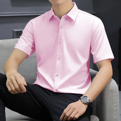 Men's Solid Black Short Sleeve Dress Shirt Classic Regular Fit Business Shirt