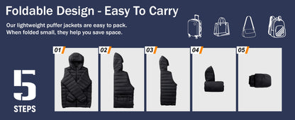 Jaqueta Masculina de Inverno Acolchoada TACVASEN Leve Impermeável com Capuz Casaco Térmico para Trabalho ao Ar Livre