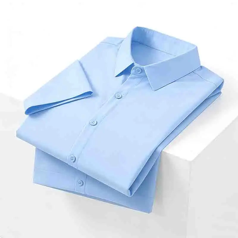 Men's Solid Black Short Sleeve Dress Shirt Classic Regular Fit Business Shirt